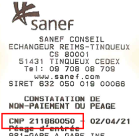 Exemple de ticket de péage